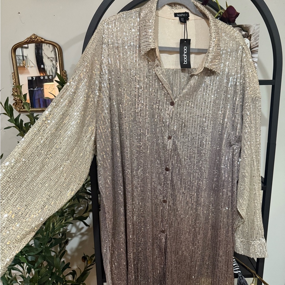Boohoo full sequin button-down dress size 22 - Picture 3 of 10